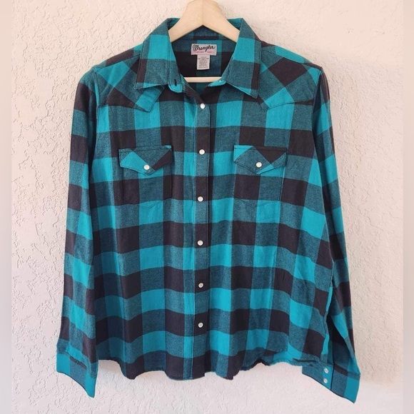 Wrangler Women's Blue Flannel Western Button Down Size XXL - Picture 1 of 9